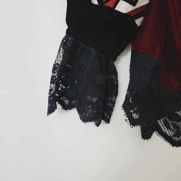 ROJA Burgundy Velvet Embroidered Festival Boho Gypsy Off Shoulder Top‎ Sz. XXL - Picture 6 of 9